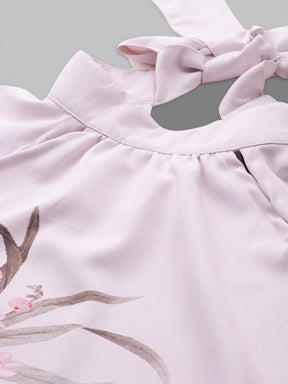 Women Floral Print Puff Sleeve Shirt Style Top