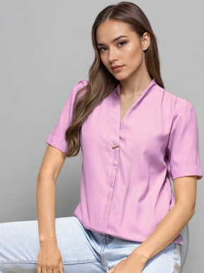 V-Neck Sheen Fusion Shirt Style Top