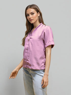 V-Neck Sheen Fusion Shirt Style Top