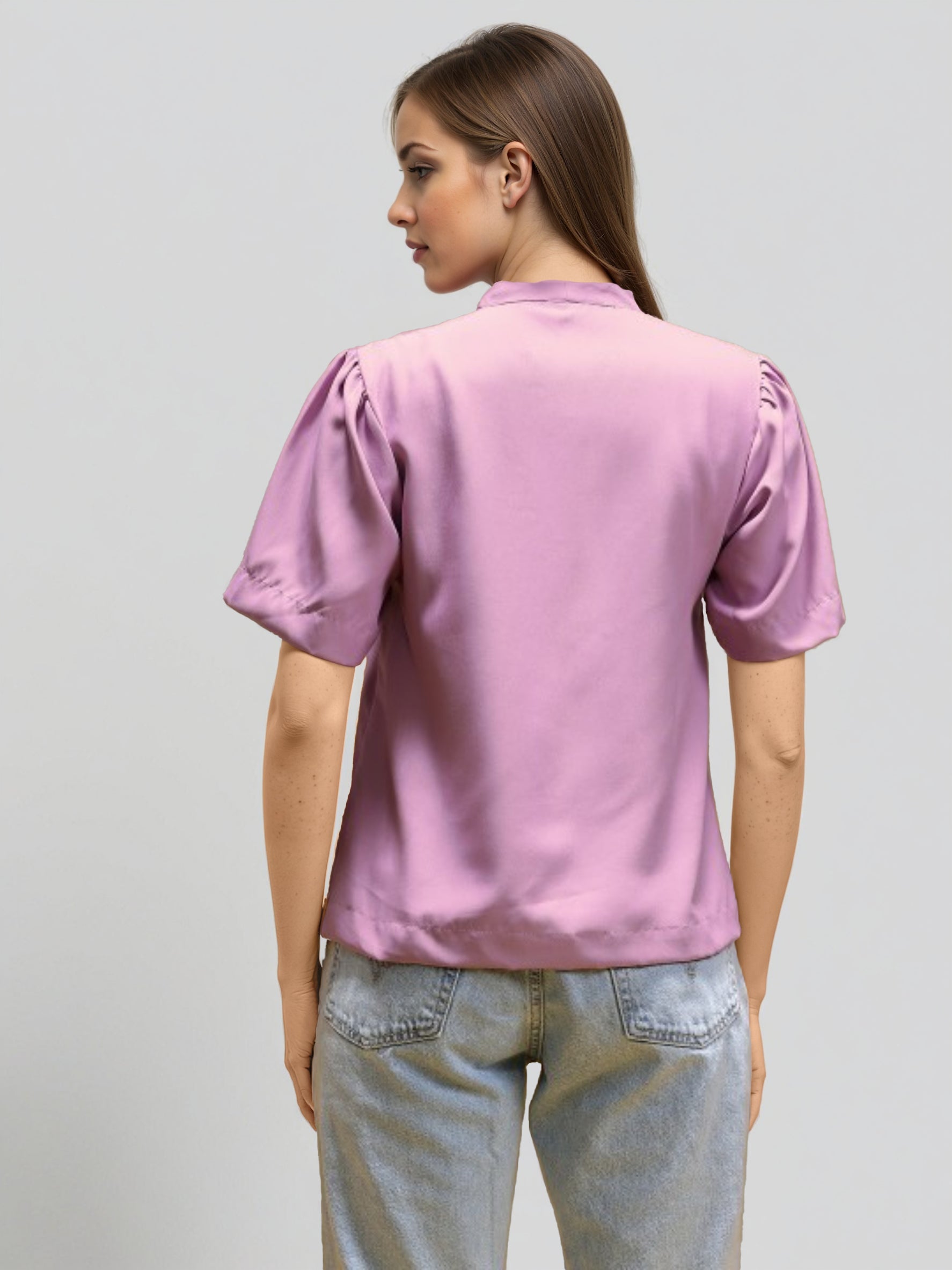 V-Neck Sheen Fusion Shirt Style Top