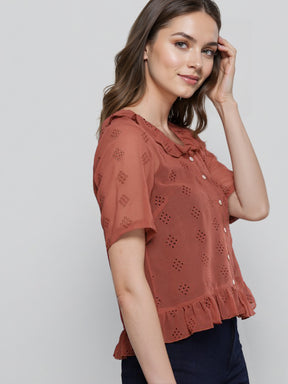 Women Geometric Self Design Shirt Collar Shirt Style Top