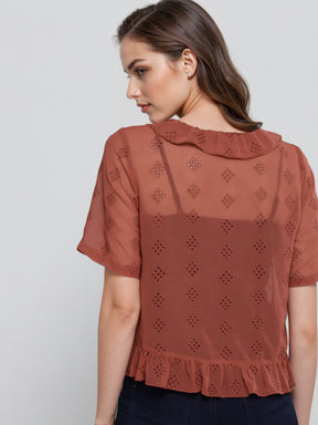 Women Geometric Self Design Shirt Collar Shirt Style Top