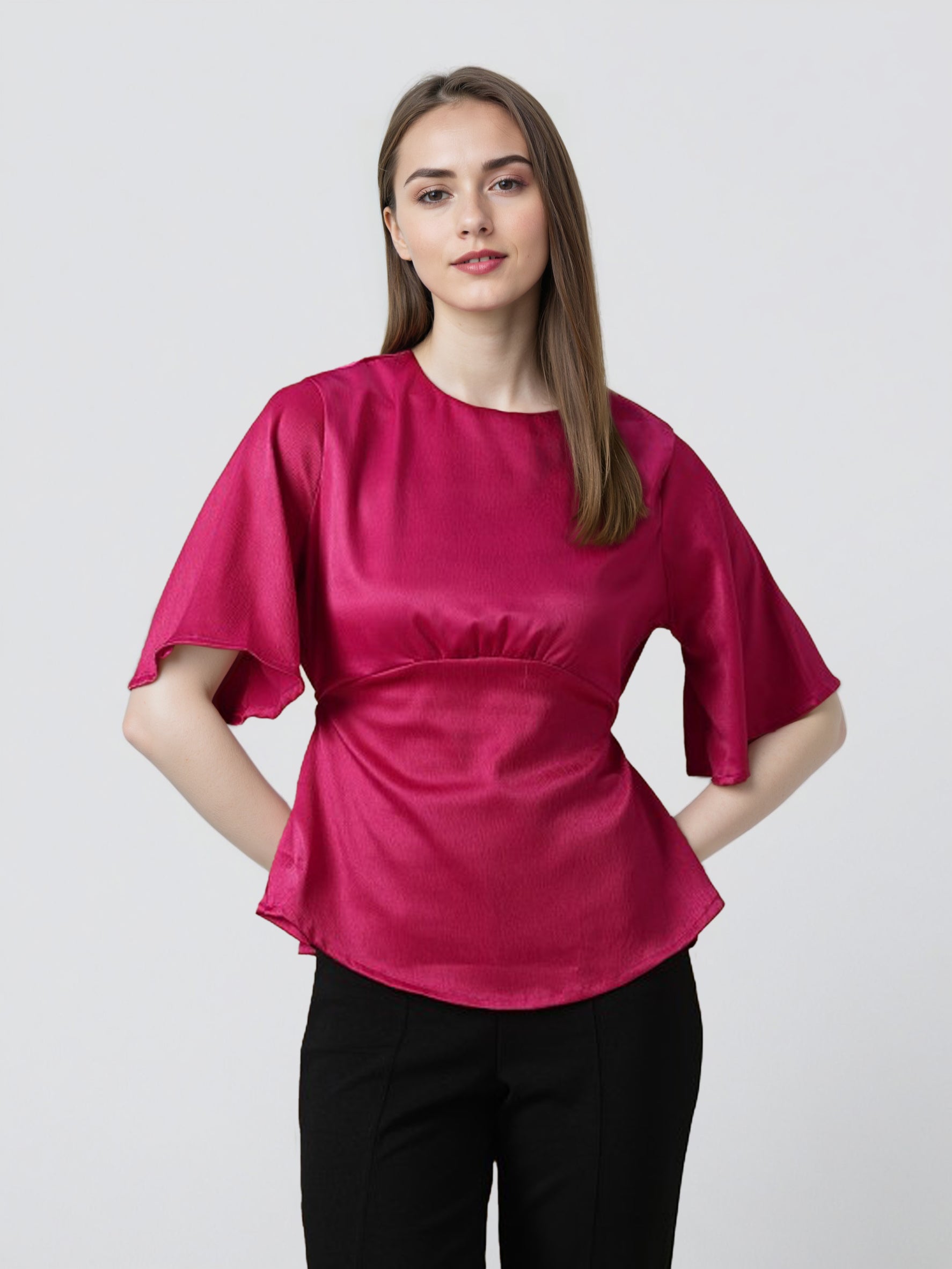 Flared Sleeves Sheen Fusion Empire Top