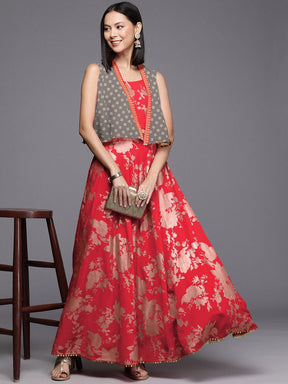 Printed Shoulder Straps Top & Skirt With Jacket Co-Ords