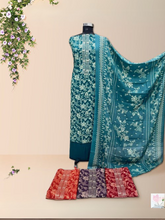 Turquoise Pashmina Embroidery Unstitched Suits