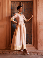 Beige Chanderi Gold Foil Print Dress