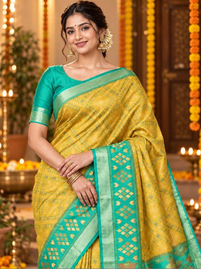 Ahalyaa Woven Design Zari Silk Blend Pochampally Saree - Yellow