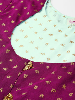 Ahalyaa Ethnic Motifs Printed Gotta Patti Pleated Kurti - Sea Green