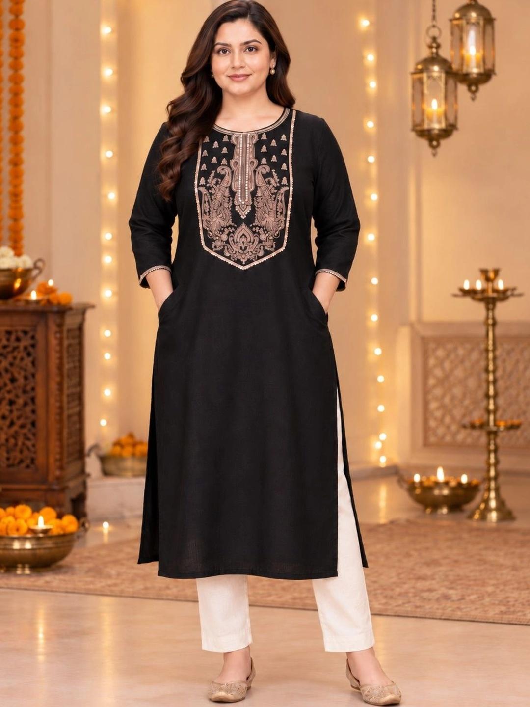 A PLUS BY AHALYAA Women Ethnic Motifs Embellished Sequinned Kurta - Black