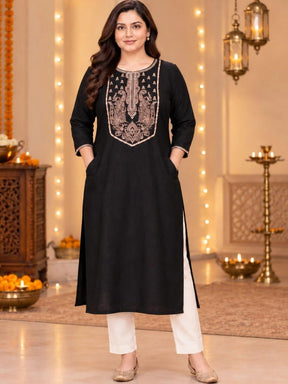 A PLUS BY AHALYAA Women Ethnic Motifs Embellished Sequinned Kurta - Black