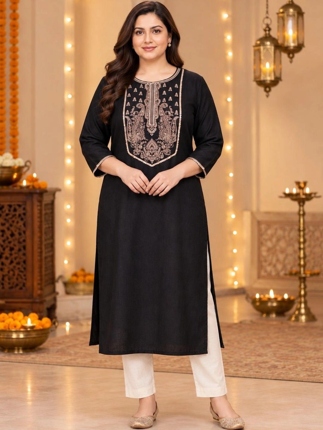 A PLUS BY AHALYAA Women Ethnic Motifs Embellished Sequinned Kurta - Black