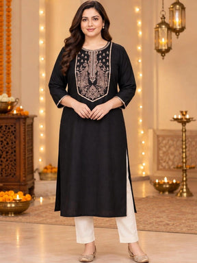 A PLUS BY AHALYAA Women Ethnic Motifs Embellished Sequinned Kurta - Black