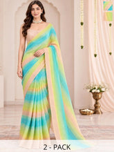 Ahalyaa Ombre Poly Chiffon Saree - Turquoise Blue