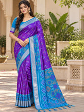 Ahalyaa Woven Design Silk Blend Pochampally Saree - Purple Blue