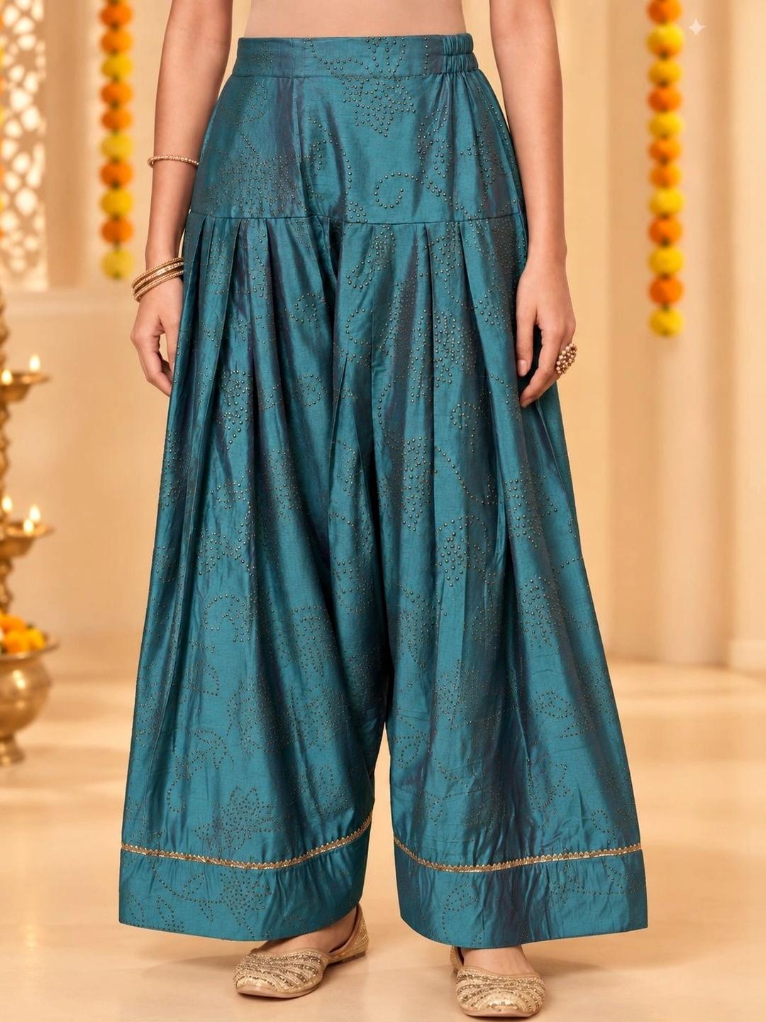 Ahalyaa Teal Printed Farshi Salwar