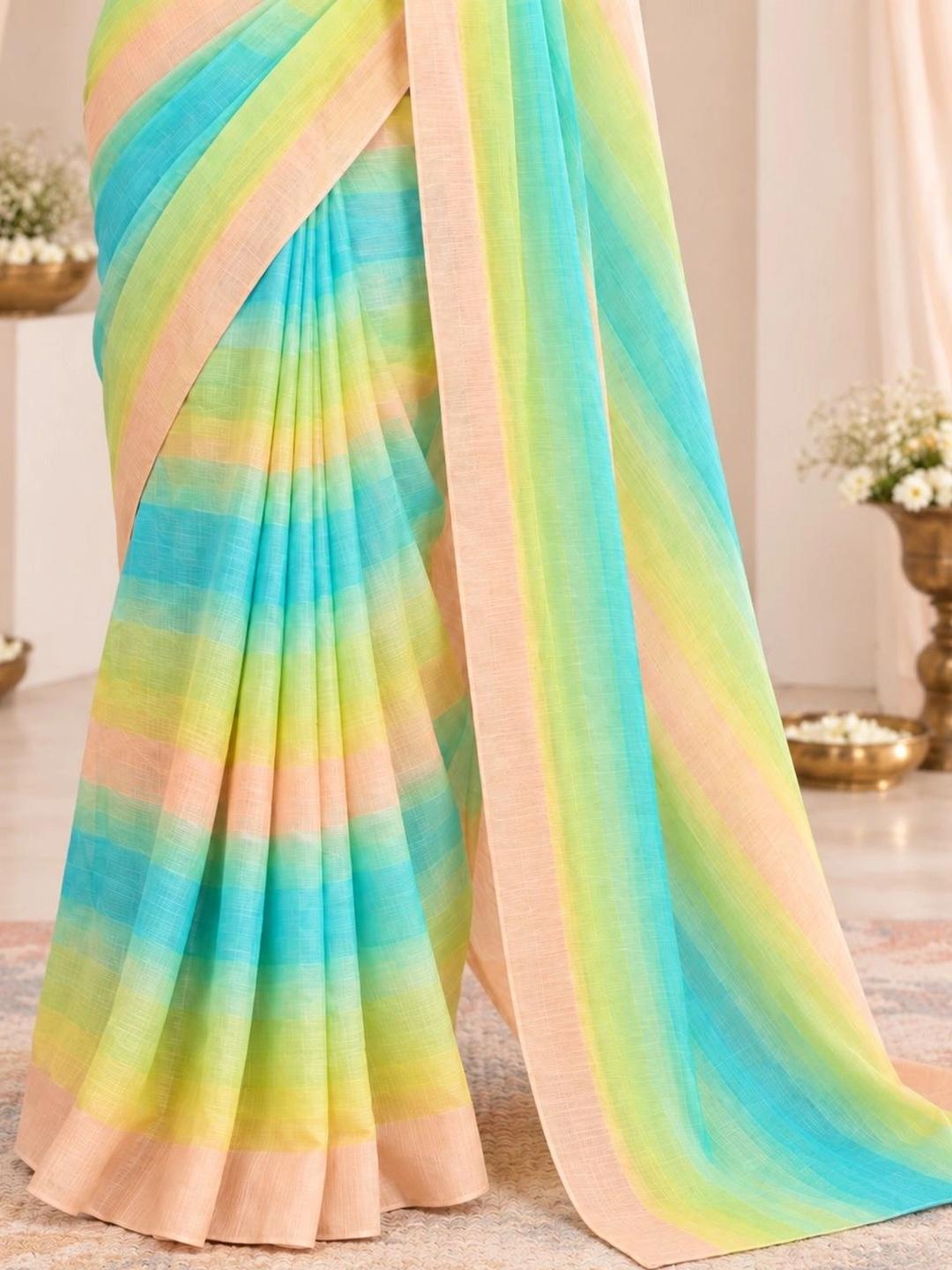 Ahalyaa Ombre Poly Chiffon Saree - Turquoise Blue