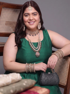 A PLUS BY AHALYAA Printed Round Neck Fit & Flared Ethnic Dresses - Green