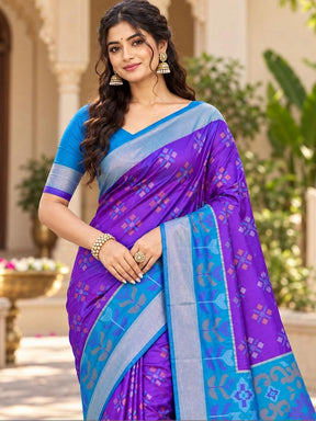 Ahalyaa Woven Design Silk Blend Pochampally Saree - Purple Blue