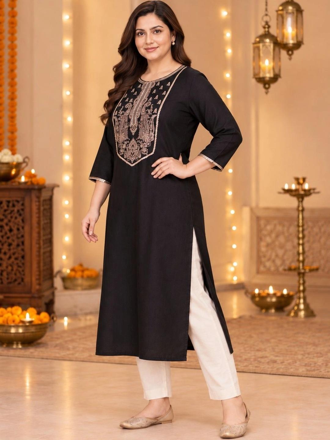 A PLUS BY AHALYAA Women Ethnic Motifs Embellished Sequinned Kurta - Black