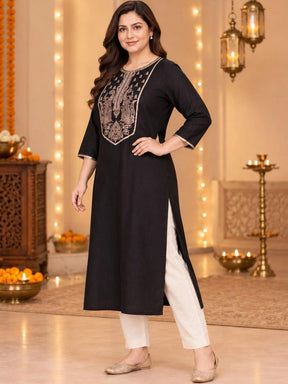 A PLUS BY AHALYAA Women Ethnic Motifs Embellished Sequinned Kurta - Black