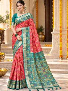 Ahalyaa Woven Design Silk Blend Pochampally Saree - Pink