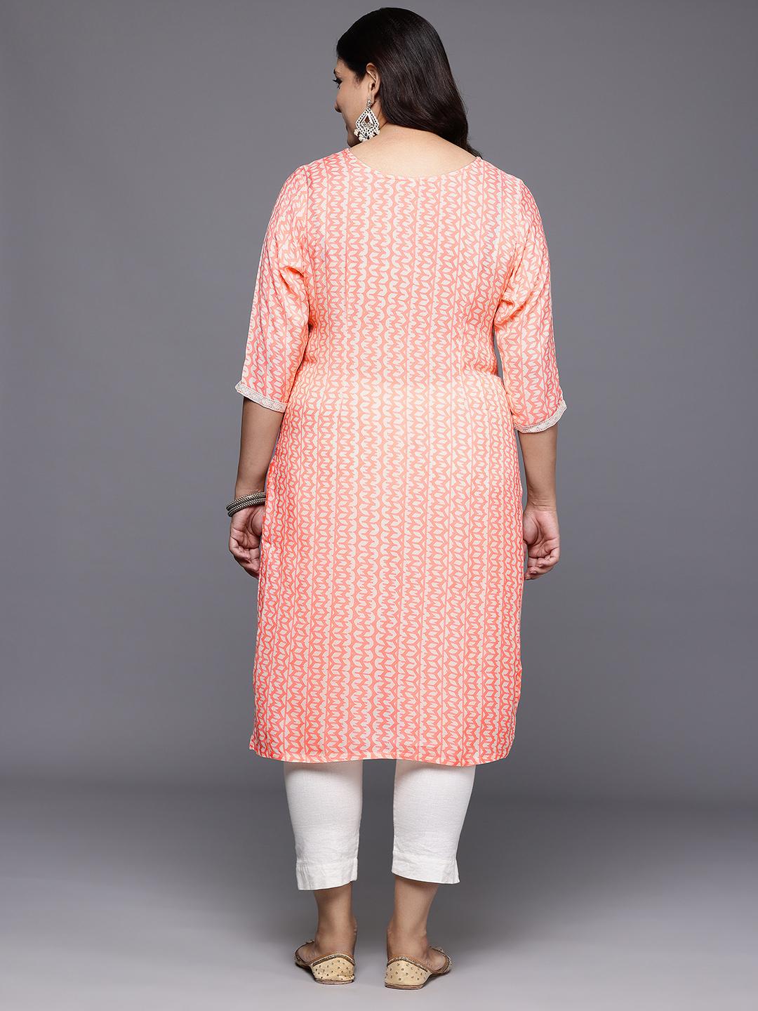 A PLUS BY AHALYAA Plus Size Printed Muslin Kurta - Off White