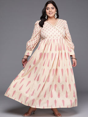 Plus Size Floral Printed Wrap Maxi Pure Cotton Ethnic Dress
