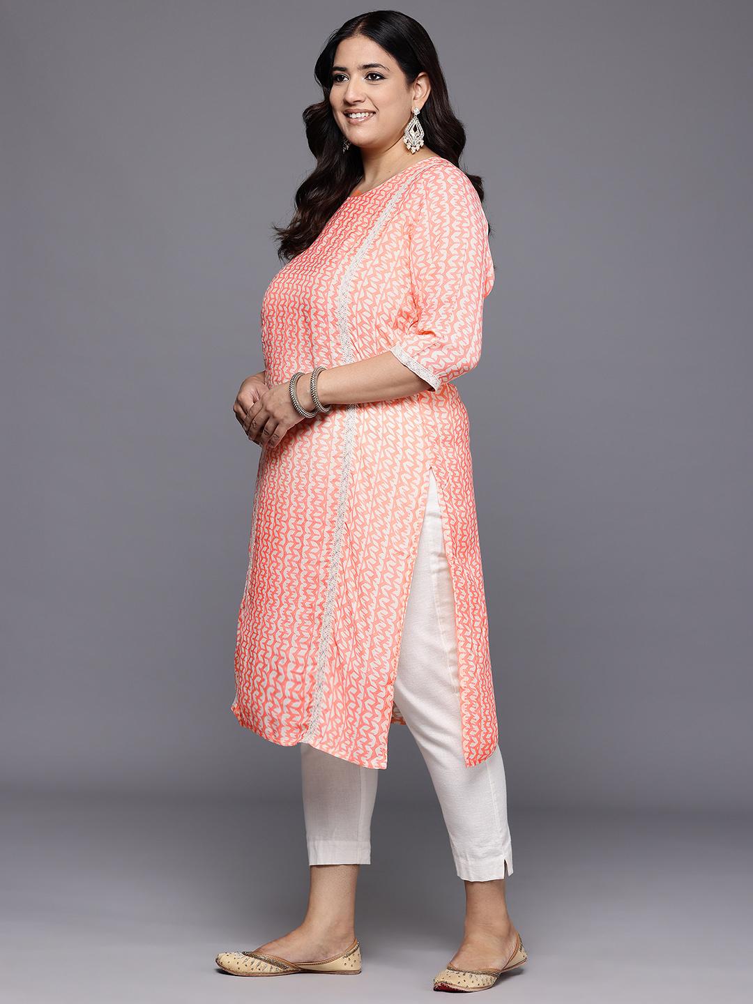 A PLUS BY AHALYAA Plus Size Printed Muslin Kurta - Off White
