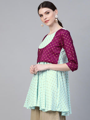 Ahalyaa Ethnic Motifs Printed Gotta Patti Pleated Kurti - Sea Green