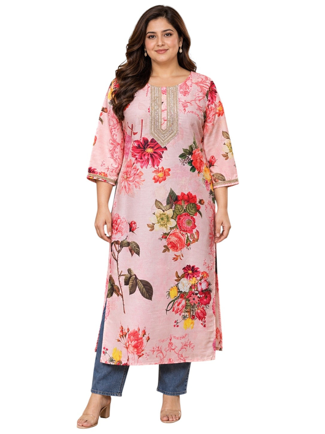 A PLUS BY AHALYAA Pink Floral Printed Kurta