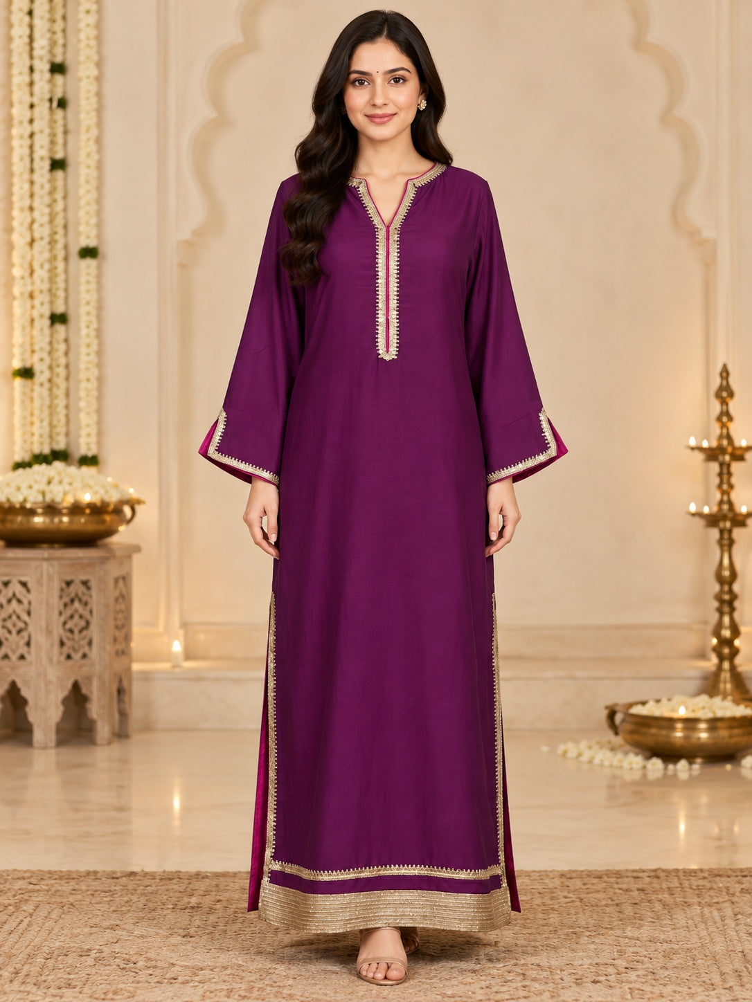Ahalyaa Purple Solid Ankle Length Kurta