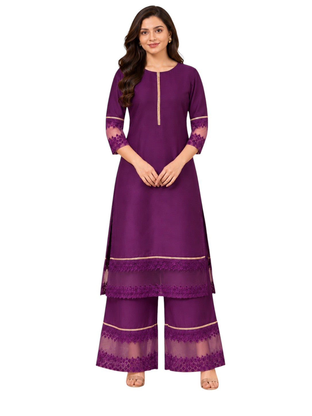 Ahalyaa Purple Solid Kurta Palazzo Set