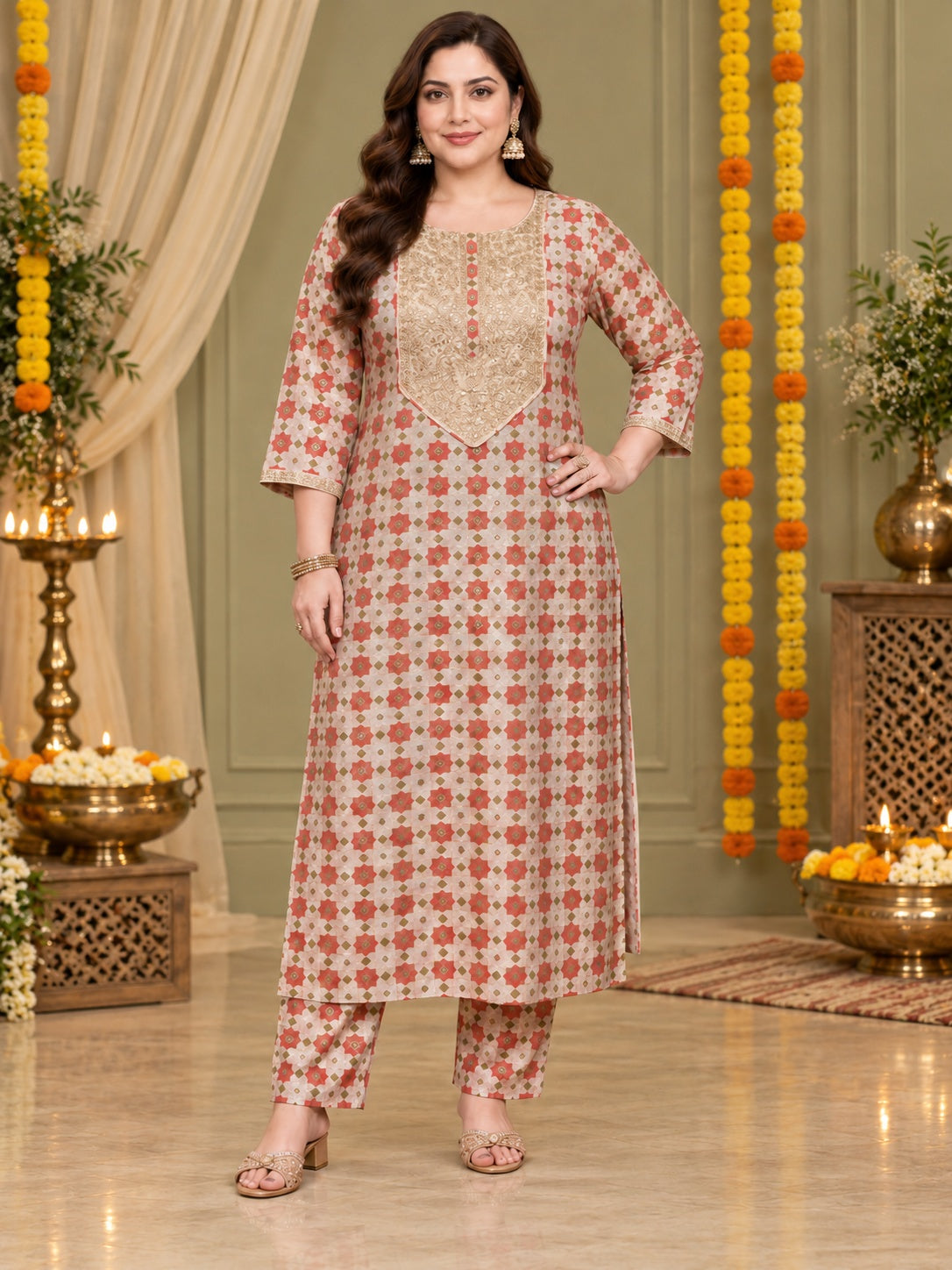 A PLUS BY AHALYAA Off White Printed Kurta Trouser Set