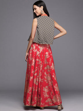 Printed Shoulder Straps Top & Skirt With Jacket Co-Ords