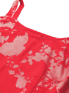 Printed Shoulder Straps Top & Skirt With Jacket Co-Ords