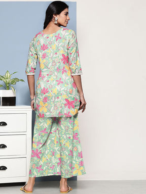 Printed Round Neck Pure Cotton Tunic With Palazzo Co-Ords