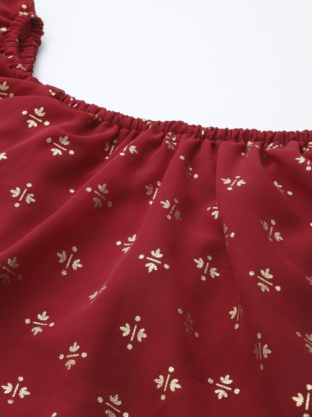 Maroon Cotton Blend Gold Printed Dress