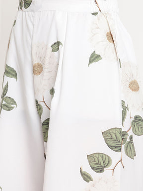 White Digital Print Kurta Palazzo Set With Dupatta