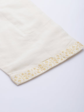 Off White Pure Cotton Printed Kurta Pant Set