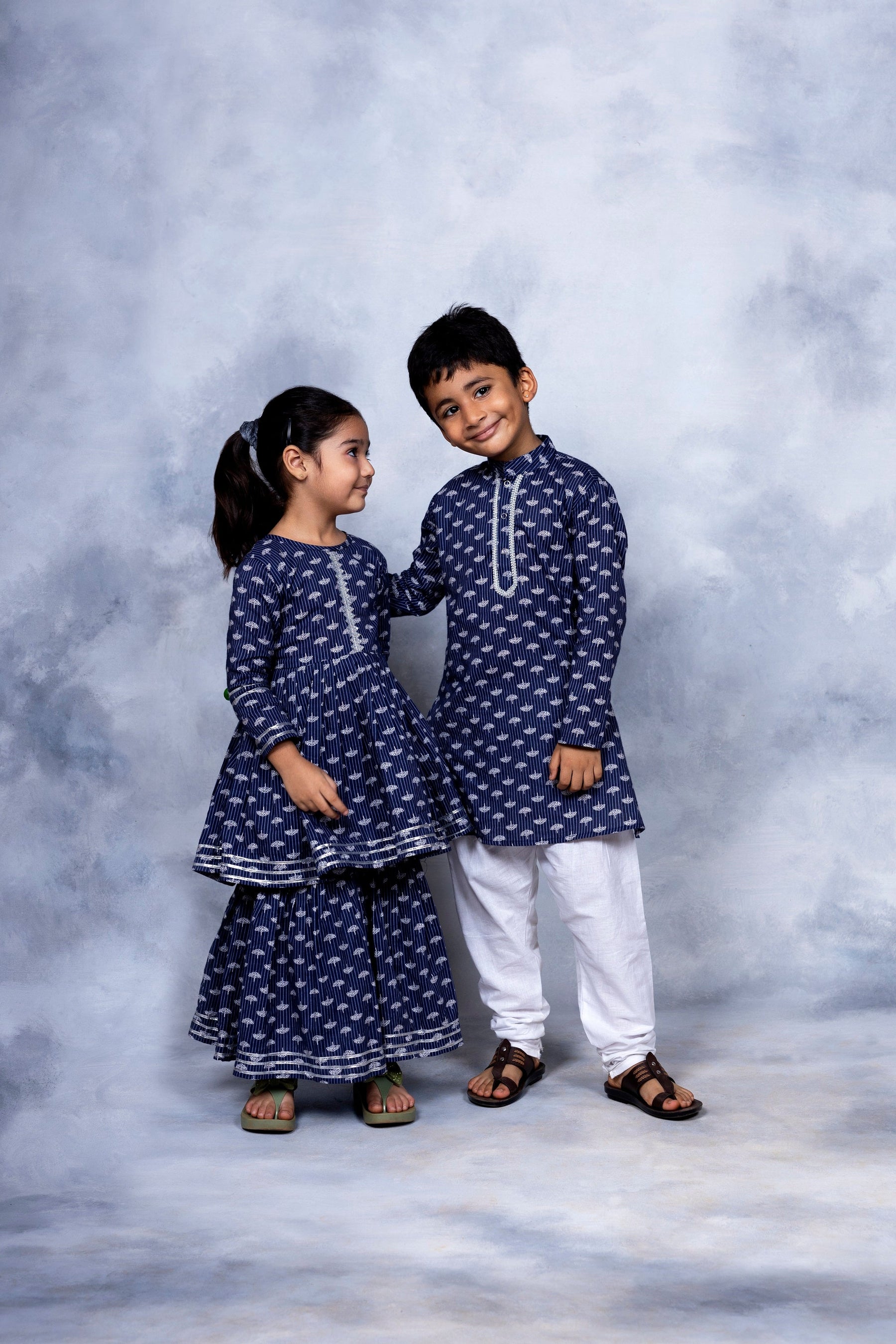 Navy Blue Pure Cotton Digital Printed Girls Sharara Set