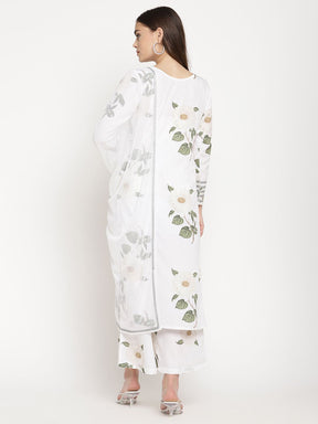 White Digital Print Kurta Palazzo Set With Dupatta