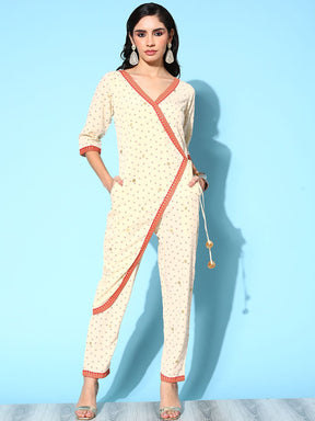 Off-white Crepe Printed Jumpsuit