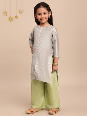 Gold Poly Silk Straight Girls Kurta Set