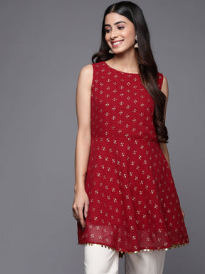 Red & Golden Printed Embellished Tunic