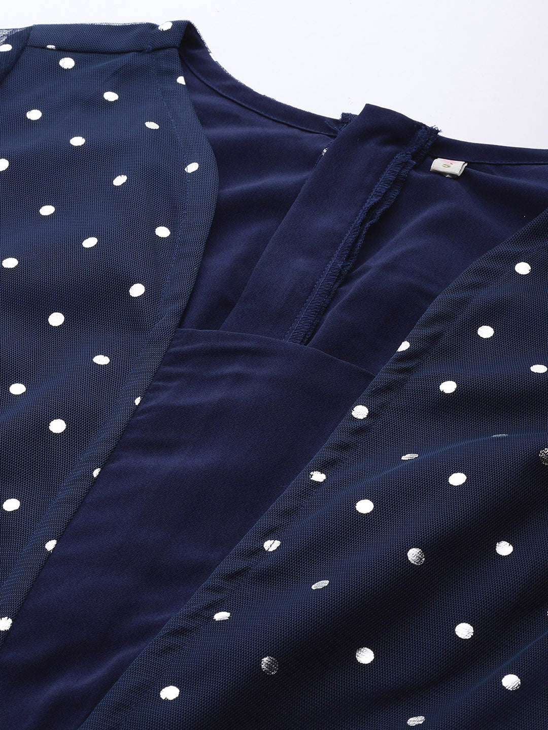 Navy Blue Polka Dots Printed Jumpsuit With Waist Tie-Ups
