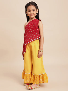 Maroon & Yellow Georgette Asymmetric Kurta Sets