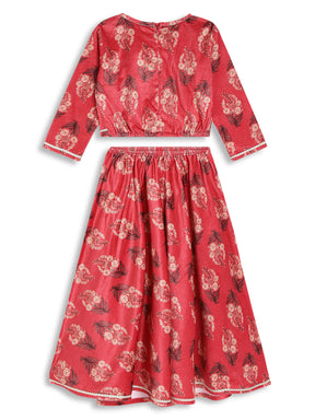 Red Floral Printed Velvet Ready to Wear Girls Lehenga Choli