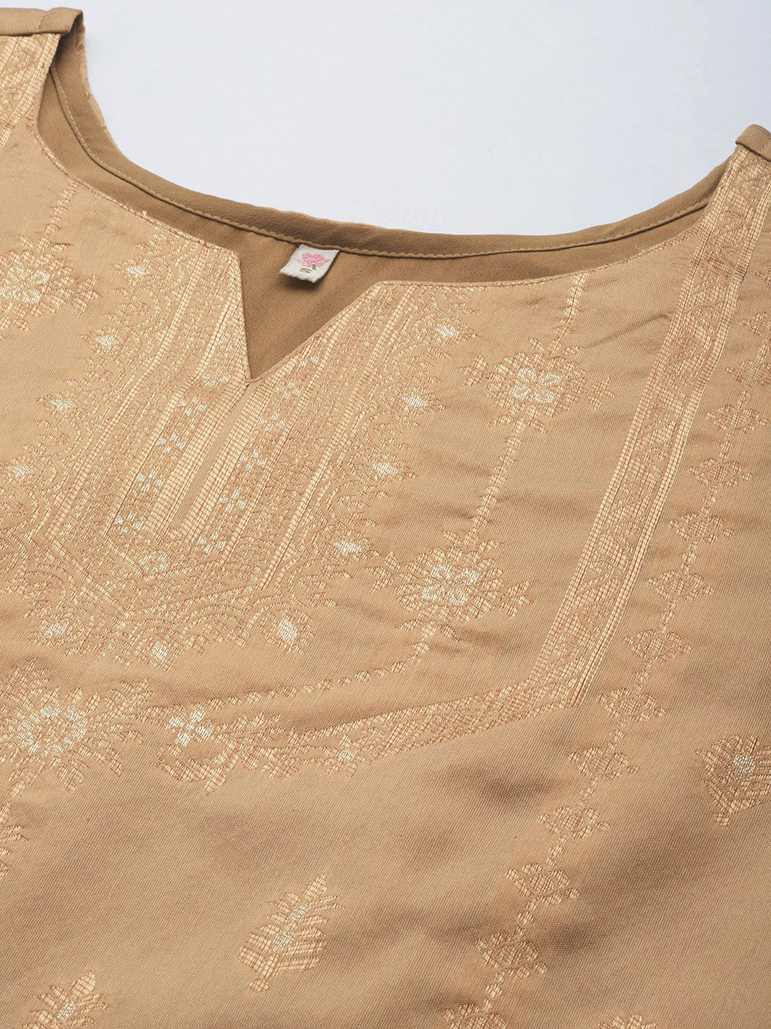 Tan & Gold Woven Design Ethnic Motifs Unstitched Dress Material