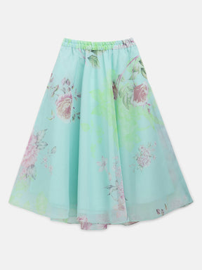 Blue and Pink Organza Girls Top & Skirts Set