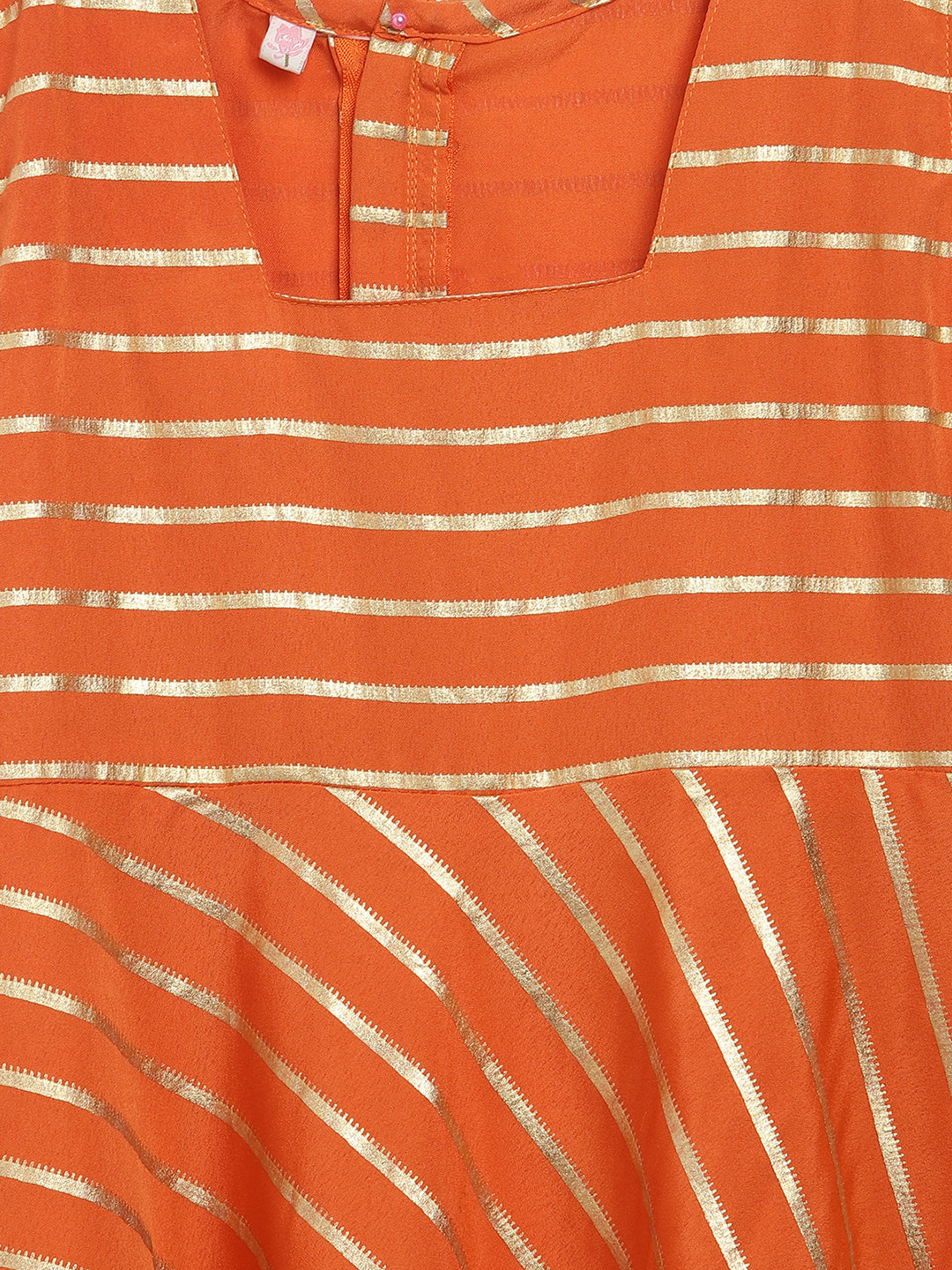 Orange Striped Curved Kurta Sets